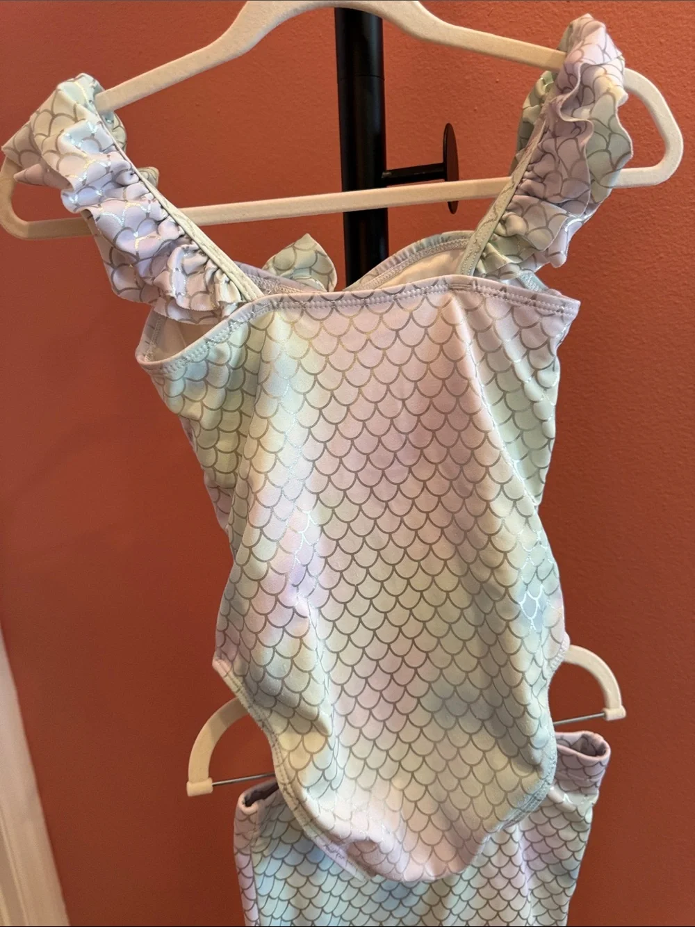 Janie and Jack Pastel Mermaid Scale One-Piece Swimsuit with tail cover up bottom